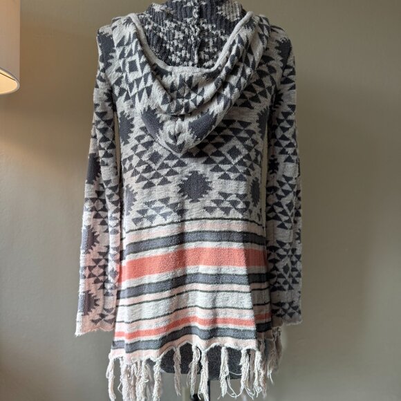 Rip Curl Geometric Fringe Cardigan - Dark Gray, White, Orange - XS - Picture 3 of 6